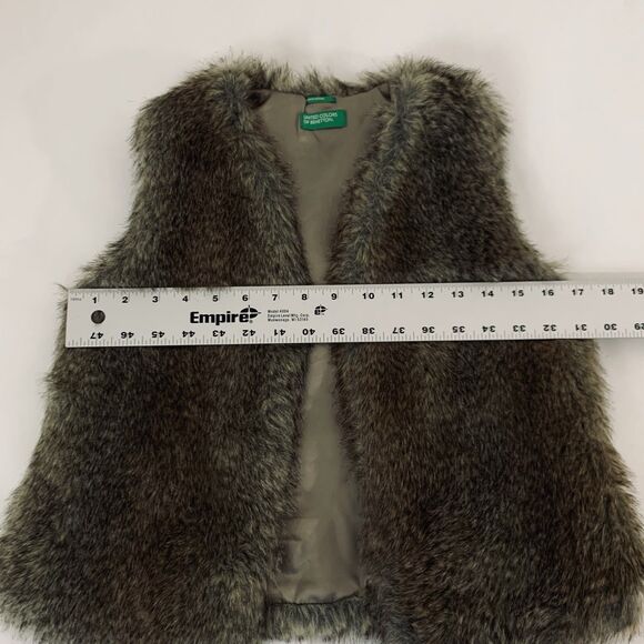 United Colors of Benetton Faux Fur Vest Girl XL 10/11 Brown Fluffy Preppy Glam - Picture 5 of 7